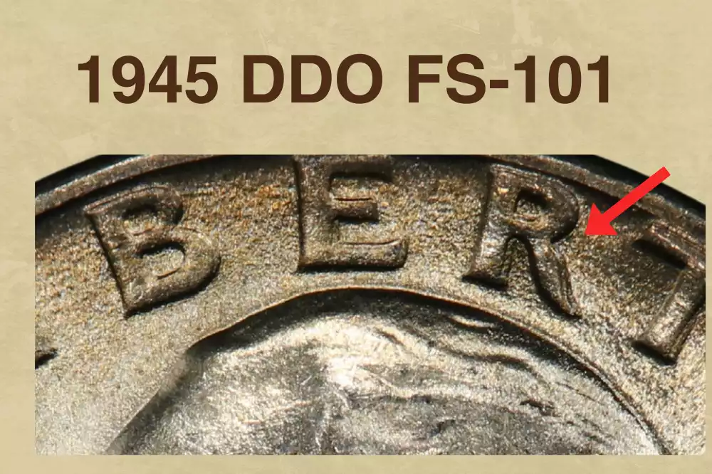 1945-S DDO FS-101 doubled die obverse close-up showing doubled motto IN GOD WE TRUST and date doubling on the 1945-S Washington Quarter
