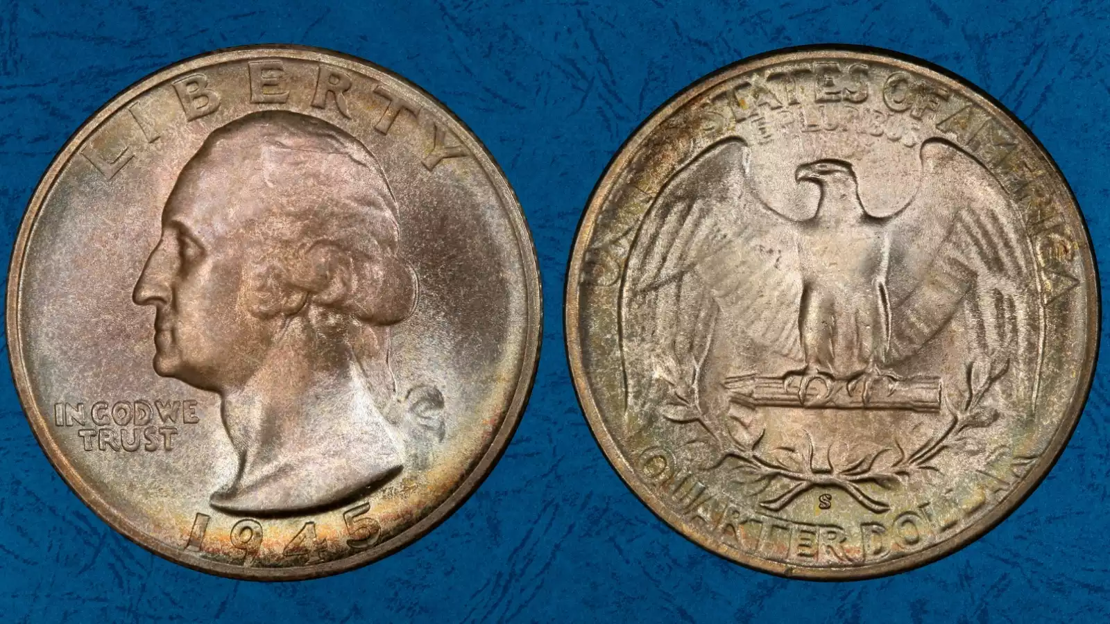 1945-S Repunched Mintmark FS-501 close-up showing the doubled S mint mark on the reverse of the 1945-S Washington Quarter
